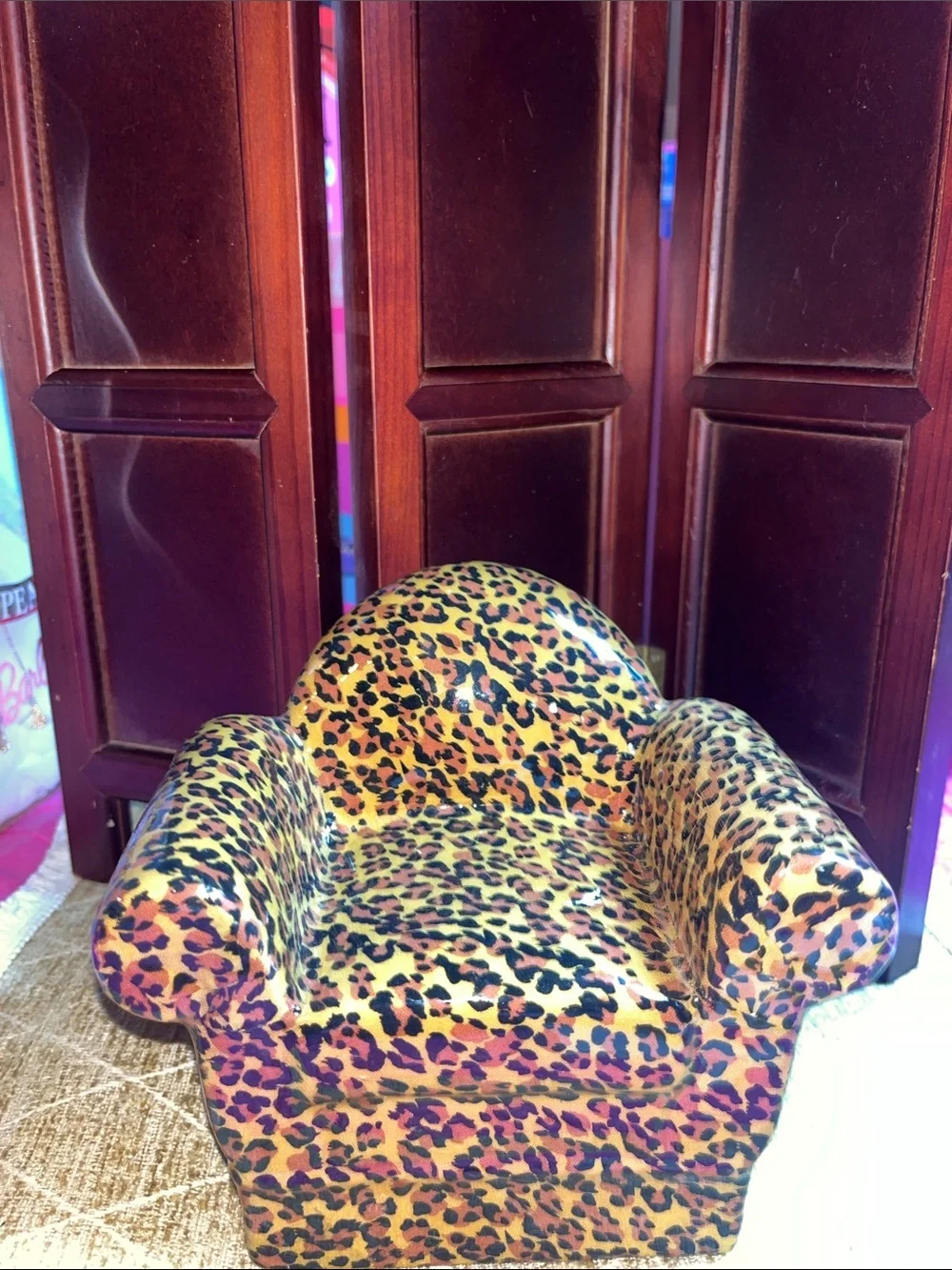 Vintage Leopard Print Miniature Porcelain Novelty Chair Figurine by TST